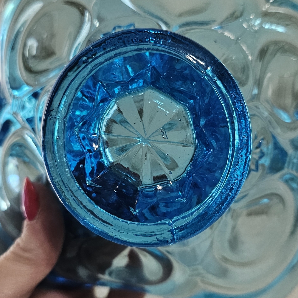 Fenton Turquoise Blue Pressed Glass Basket Vase - Picture 4 of 5